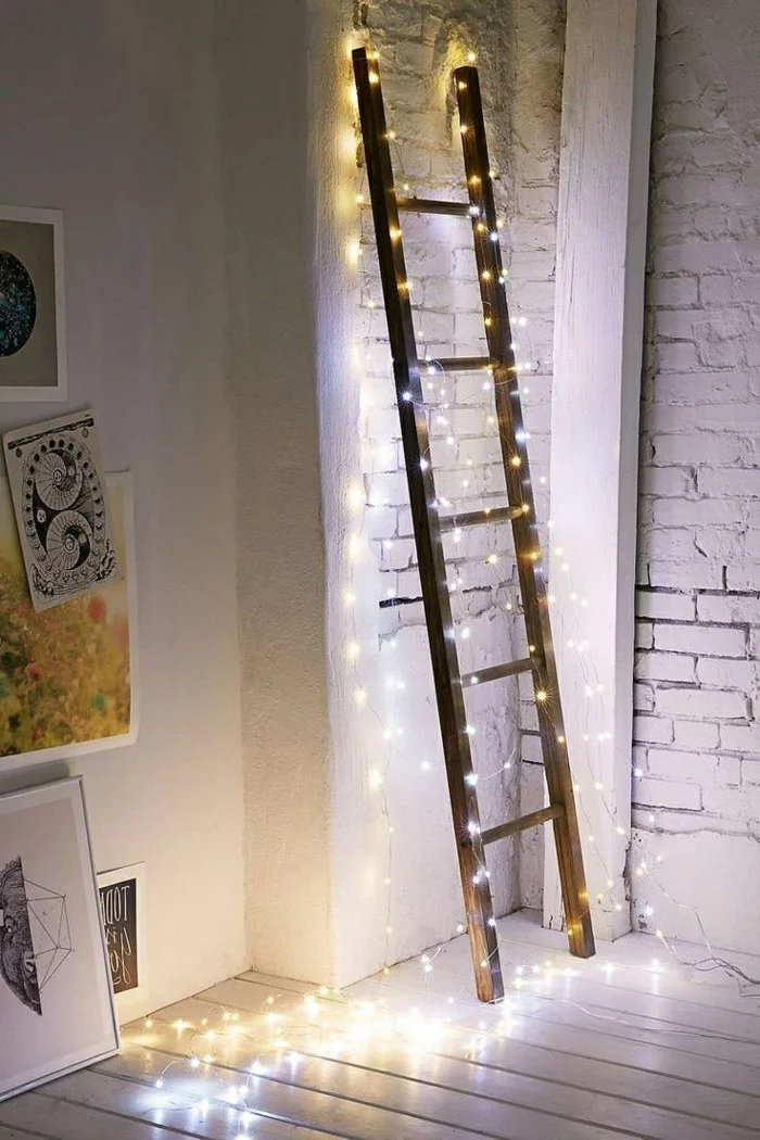 led lichterkette dekoideen treppe ziegelwand