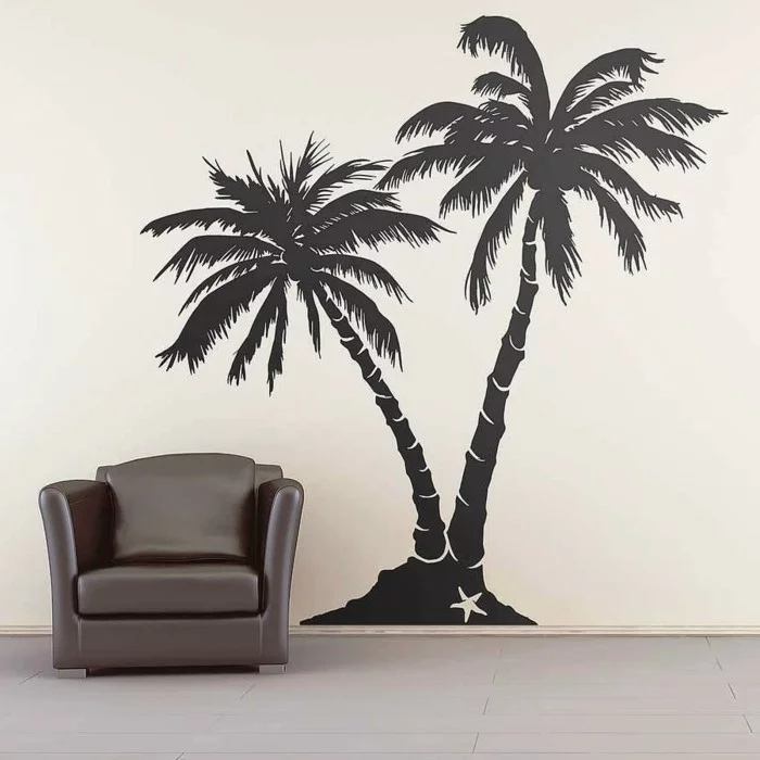 wandtattoos baum palme ledersessel dekoideen wohnzimmer