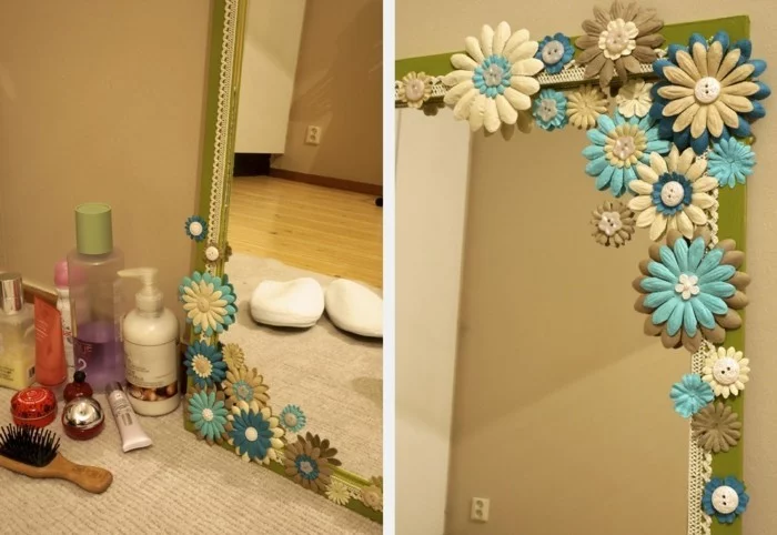 Spiegel verzieren mit Kunstblumen nur an beiden Ecken