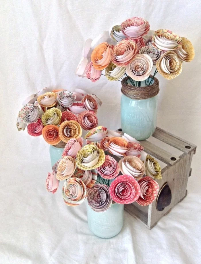 DIY Deko aus Papier stilvolle Vasen mit Papierblumen