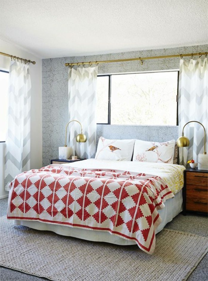 einrichtungsideen schlafzimmer einrichten schöne bettwäsche mit gardinen kombinieren