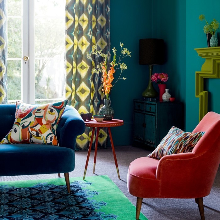 farbkombinationen farben frisch kombinieren im wohnbereich und bunte muster einfügen