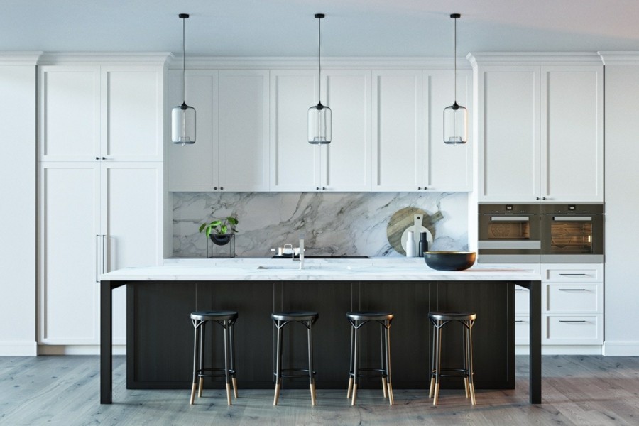 küche einrichten marmor moderne kücheneinrichtung mit weissen schränken