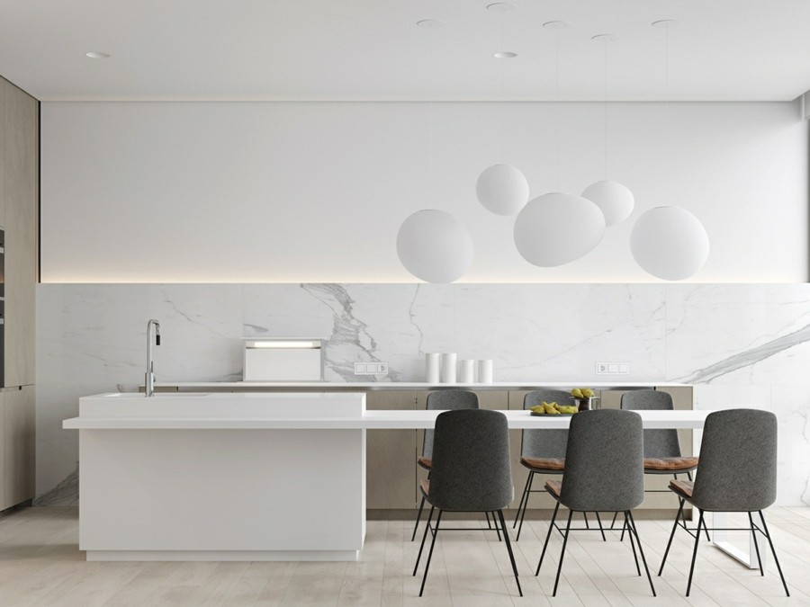 küchenrückwand aus marmor mit grober maserung weiß grau