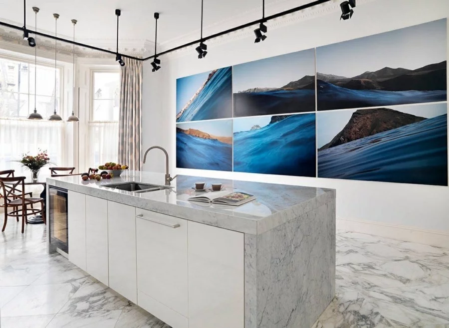 marmor arbeitsfläche kücheninsel wandgestaltung mit fotos fotowand selber machen
