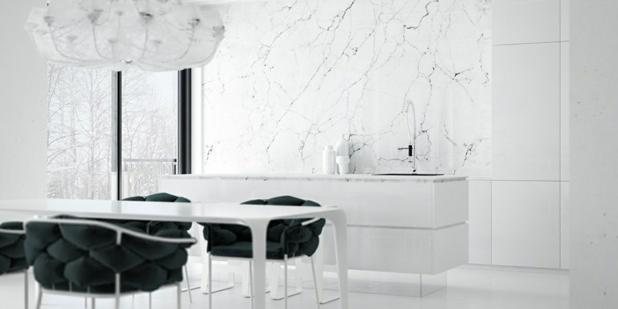 moderne kücheneinrichtung mit marmor küchenrückwand