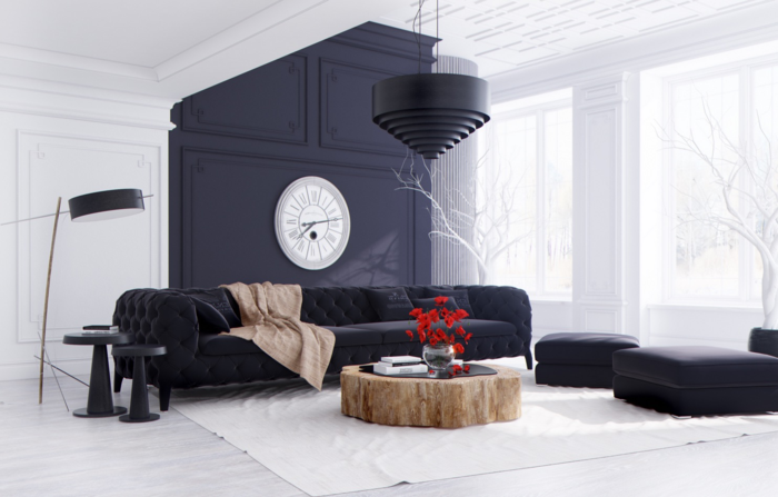 farben kombinieren wohnideen wohnzimmer dunkle möbel runder couchtisch rustikal
