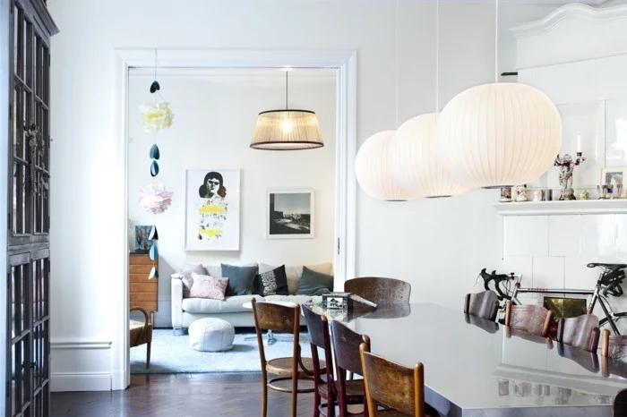 skandinavisches design im essbereich mit modernem esstisch und schönen hängelampen
