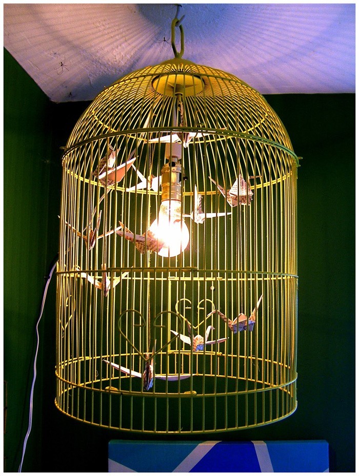 diy lampenschirm upcycling ideen kreativ gestalten papierlampignon vogelkäffig