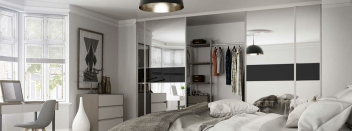 schöne wohnideen funktionale schränke im schlafzimmer mit spiegel dezente farben kombinieren