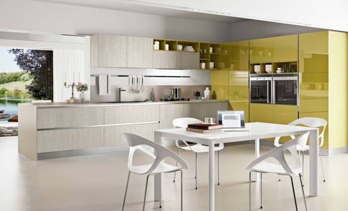 küche l-form gelbe oberflächen als eyecatcher und minimalistische elemente