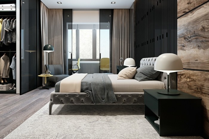 modernes wohnen luxuriöses schlafzimmer mit teppich und gardinen