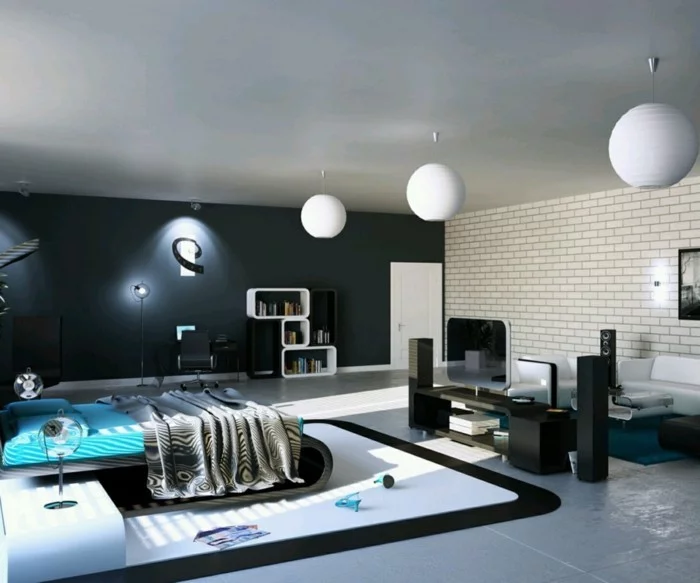modernes wohnen modernes schlafzimmer mit ausgefallenem teppich