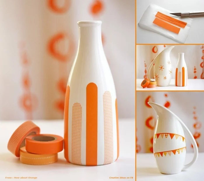 orange washi tapes ideen vase dekorieren