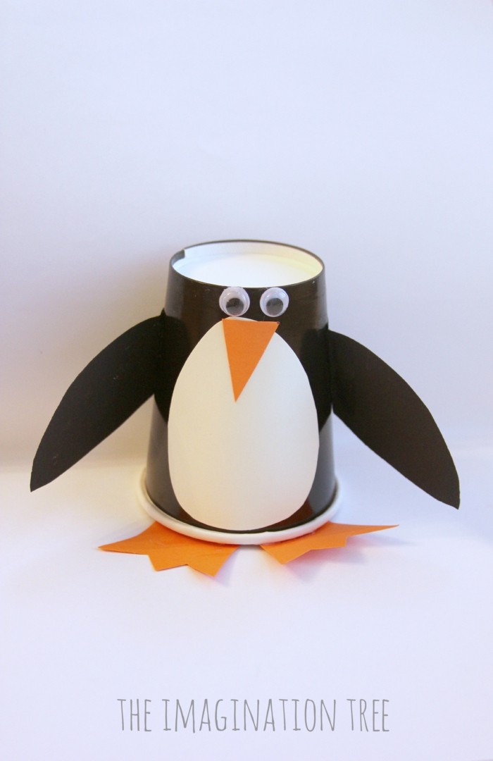 pinguine basteln aus pappbecher lustig