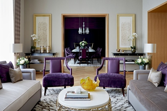 schöne wohnideen für das moderne wohnzimmer akzente in lila