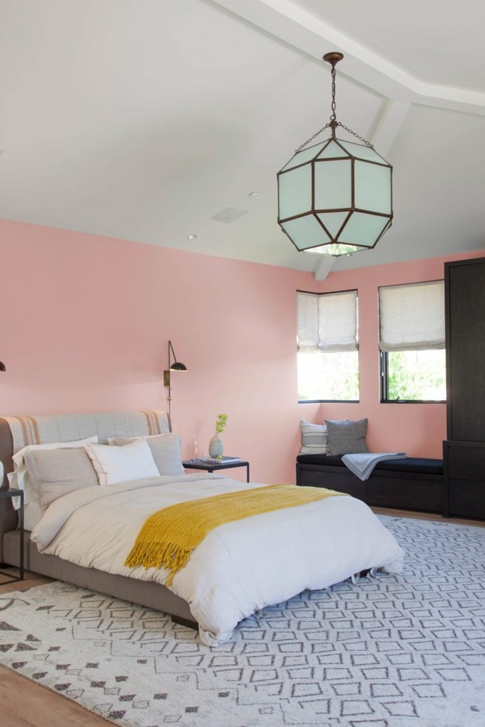 schöne wohnideen millennial pink im schlafzimmer in kombination mit schwarz