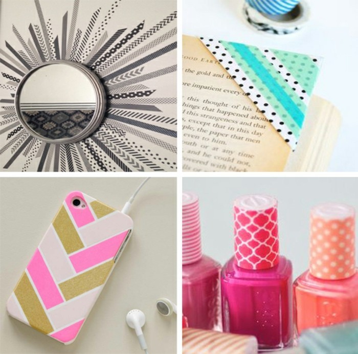 washi tape dekoideen nagellack smartphonehülle spiegel dekorieren