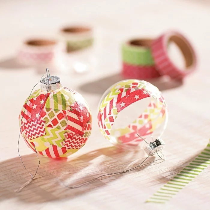 weihnachtsdeko christbaumschmuck selber dekorieren weihnachtskugel washi tape