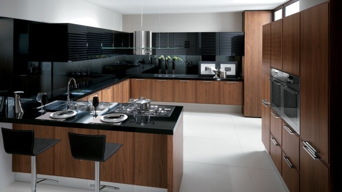 wohnideen küche funktionale u förmige küche in schwarz braun