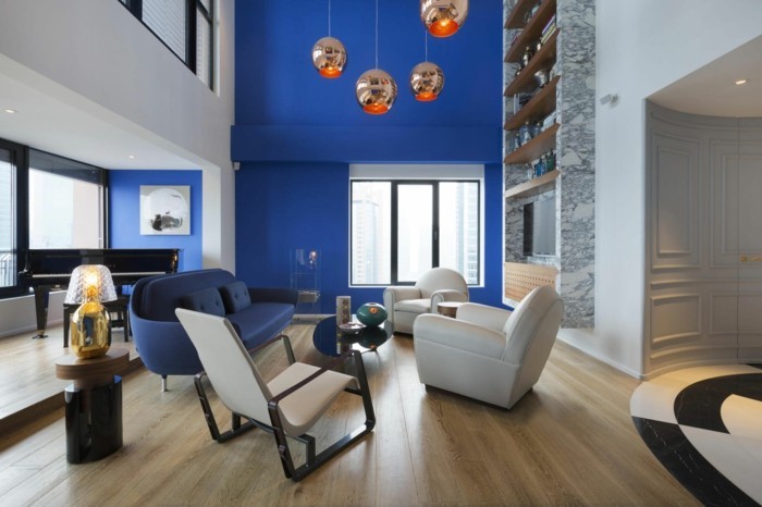 wohnideen wohnzimmer blaue wandfarbe bequeme wohnzimmermöbel