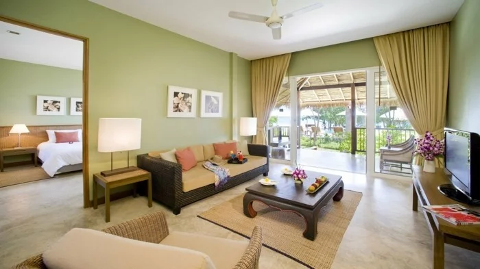 dekoideen wohnzimmer hellgrüne wände und minimalistische deko