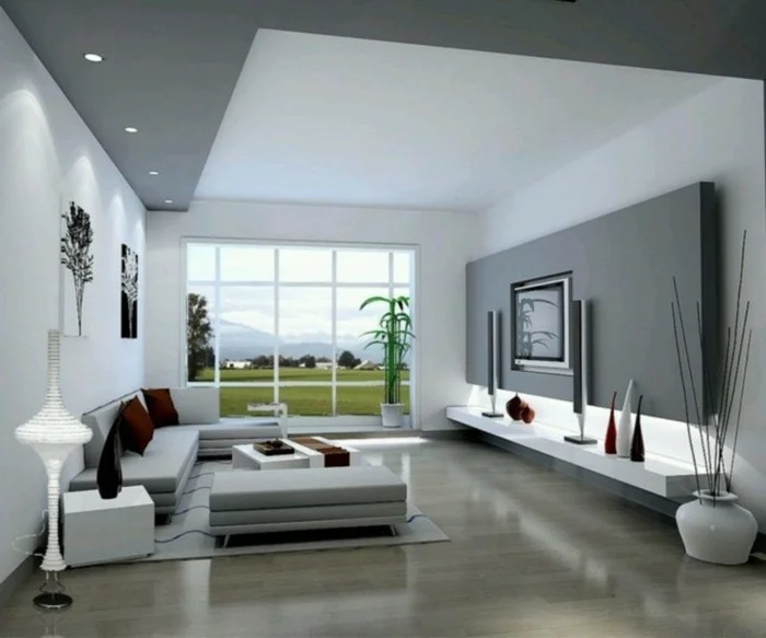 dekoideen wohnzimmer minimalistisches design in weiß grau durch rote akzente aufpeppen