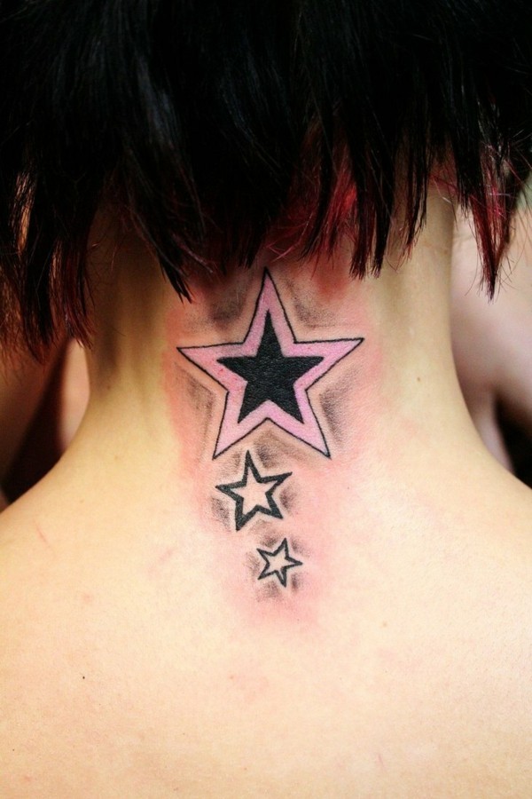 drei sterne tattoo am nacken pink schwarz