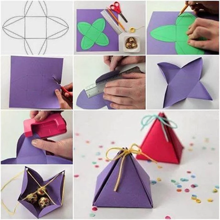 geschnkbox basteln kreativ geschnkideen diy deko upcycling ideen pyramide tutorial
