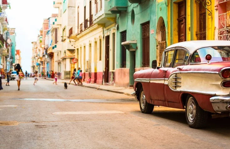 Street in Havana, Cuba with vitage american car