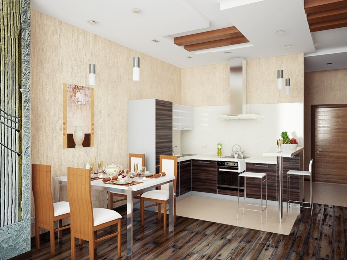 wohnküche kleine küche mit gemütlichem essbereich und wunderschönem bodenbelag