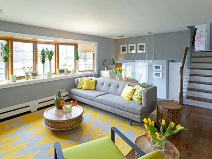 wohnzimmer gestalten gelb als akzent im modernen wohnzimmer