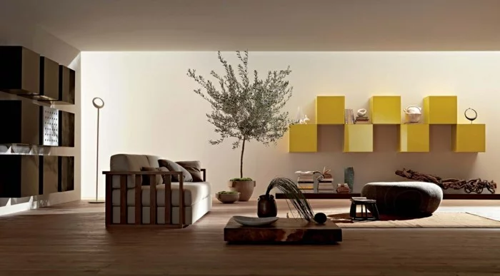 zimmerpflanzen olivenbaum wohnzimmer einrichtungsideen couchitsch ottomane sofa