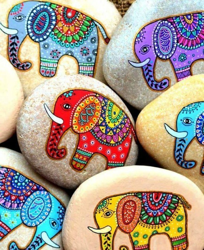 bunte indische elefante steine bemalen motive