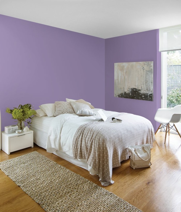 einrichtungsidee für das moderne schlafzimmer lila eignez sich schön als wandfarbe