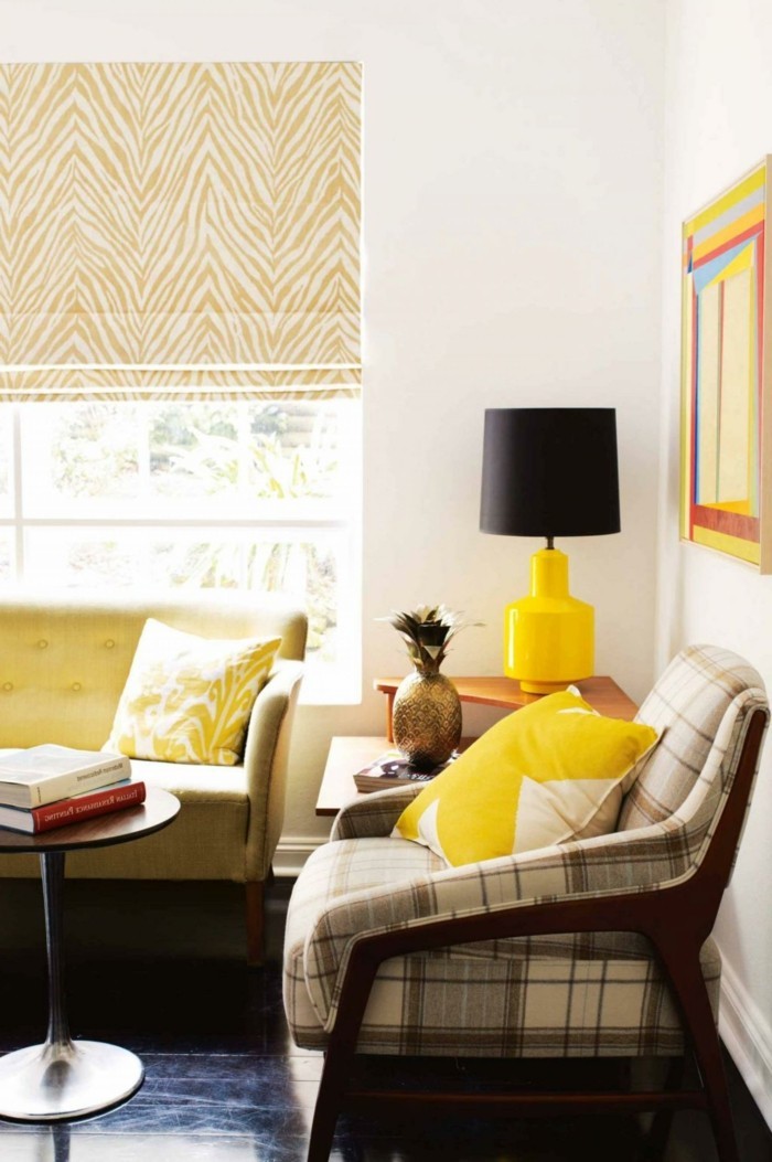 farben trendige farbtöne im wohnzimmer gelbe akzente