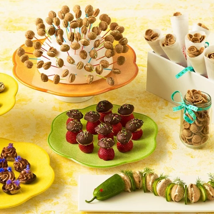 Fingerfood für Kindergeburtstag aus Obs, Gemüse und Kernen