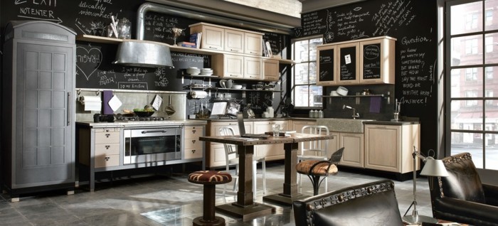 küchenfarben cooler industrieller look mit schwarzen wänden