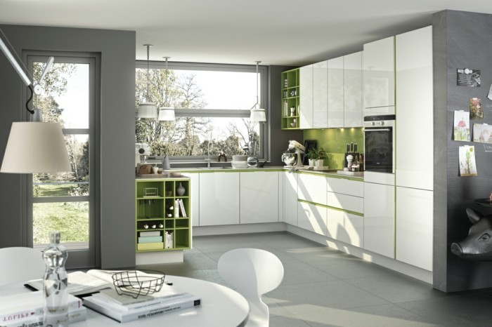 küchenfarben grau und grün kombinieren
