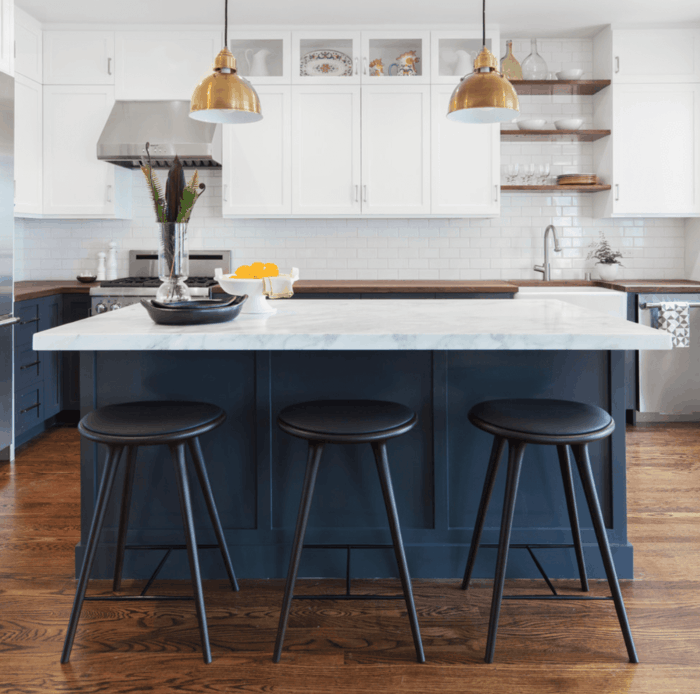 küchenfarben navyblau in der modernen küche mit weiß kombinieren