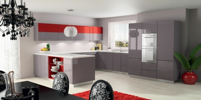 moderne küchen einrichten helles design mit krassen roten akzenten