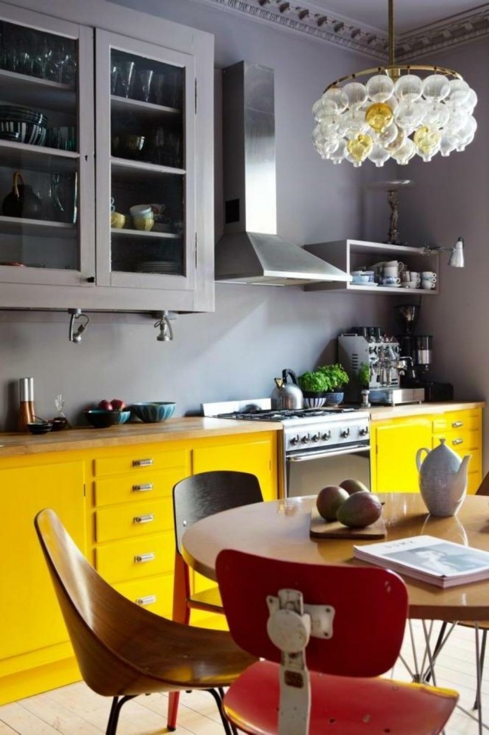 moderne küchen gelb grau und rot kombinieren