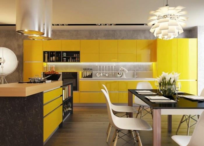 moderne küchen krasse farben finden platz in der küche