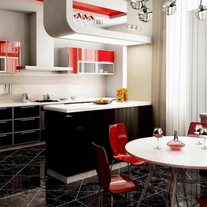 moderne küchen weiß schwarz und rot kombinieren