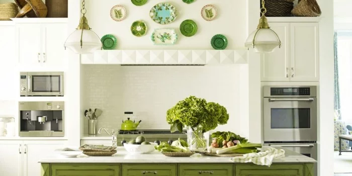 moderne küchen weiß und grün kombinieren