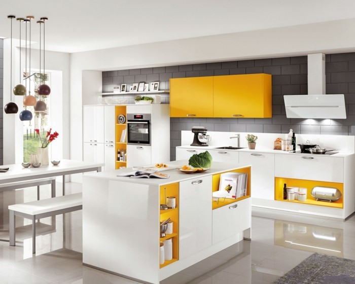 moderne küchen weiße küche mit gelben akzenten