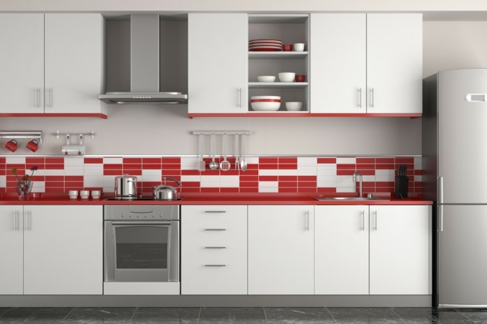 moderne küchen helle küche mit roten akzenten