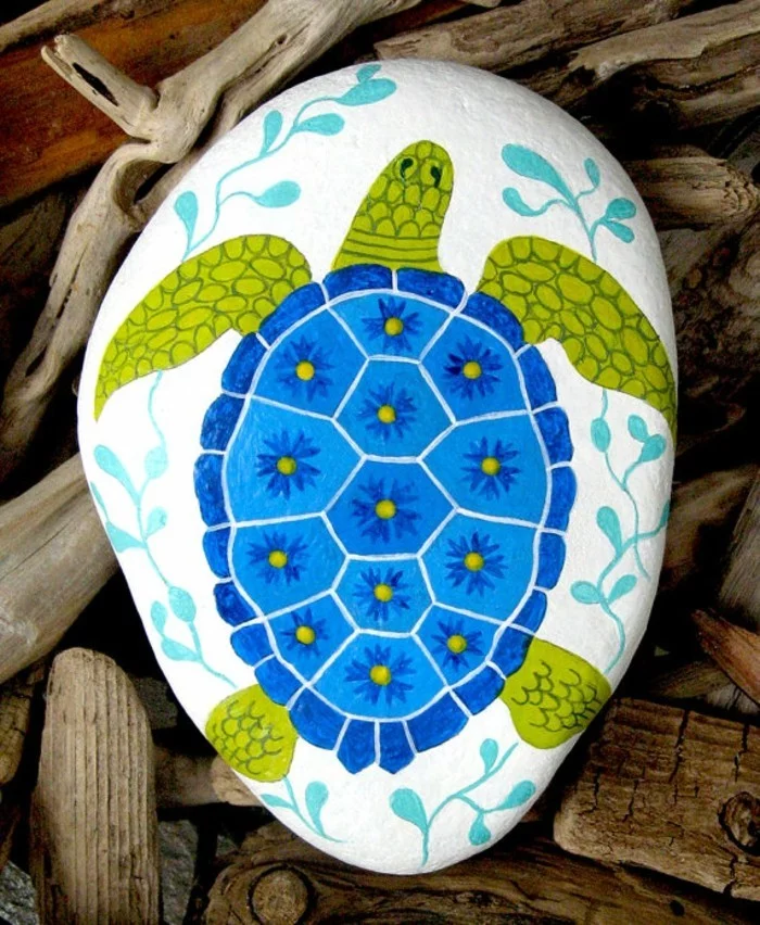 Wasser-Schildkröte gezeichnet auf einem Stein 