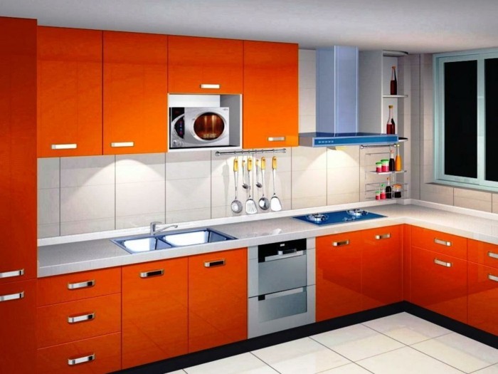 winkelküche in orange frische küchengestaltung