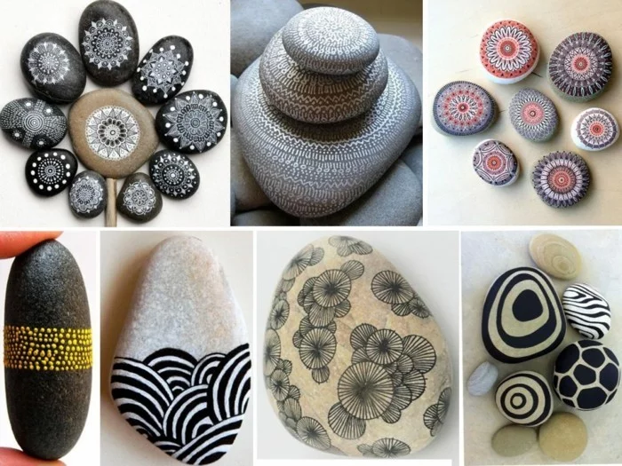 wunderschöne Motive bemalt auf ovalen Steinen 